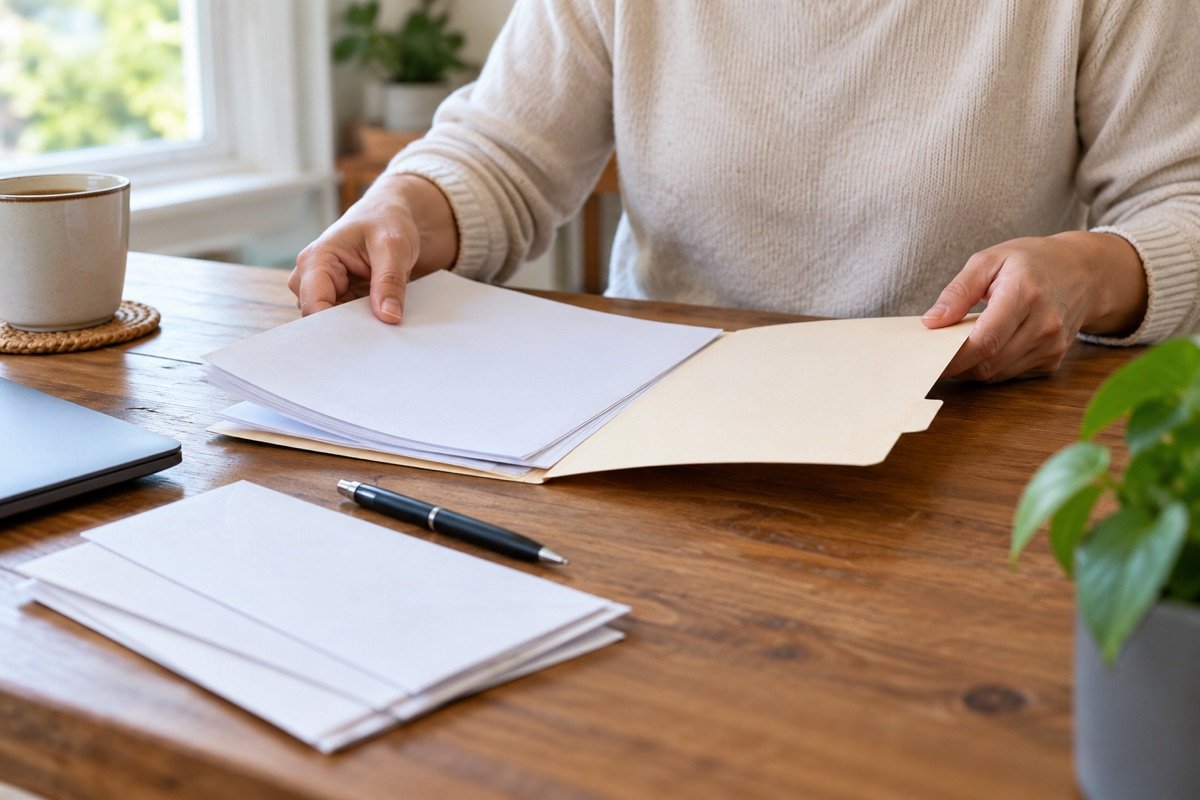 Documenti del rapporto di lavoro raccolti su un tavolo